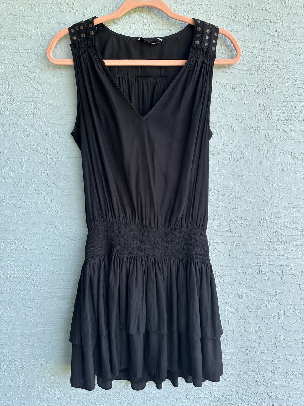 Ramy Brook tiered drop waist embellished black dress size small